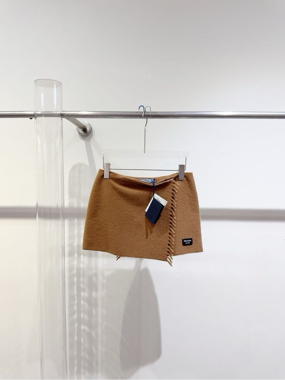 Prada Camel Brown Wool Mini Skirt with Braided Trim